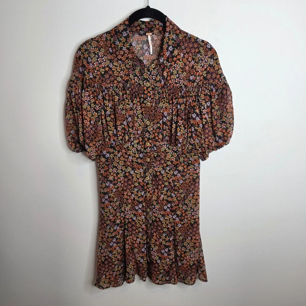 Free People Floral Button Down Mini Dress Womens XS